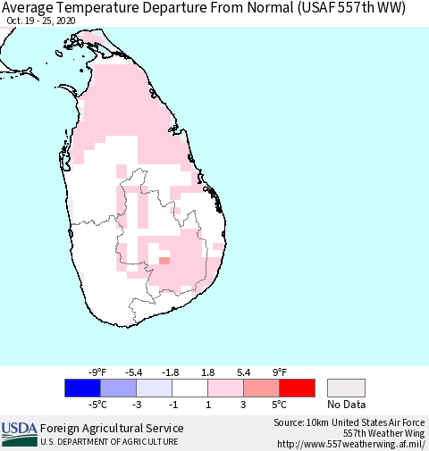 Sri Lanka Average Temperature Departure From Normal (USAF 557th WW) Thematic Map For 10/19/2020 - 10/25/2020