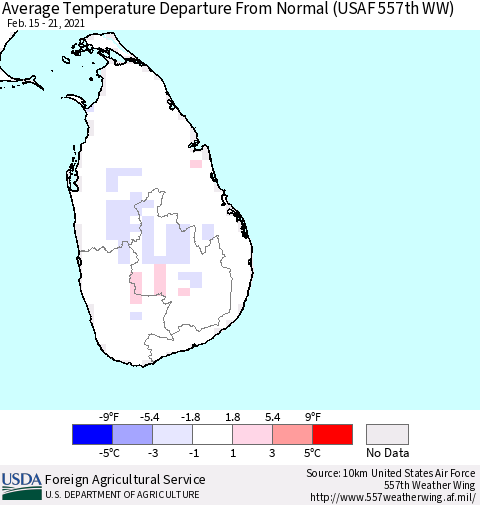Sri Lanka Average Temperature Departure From Normal (USAF 557th WW) Thematic Map For 2/15/2021 - 2/21/2021