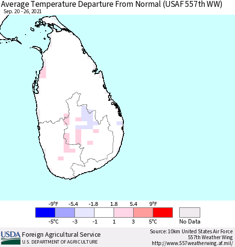 Sri Lanka Average Temperature Departure from Normal (USAF 557th WW) Thematic Map For 9/20/2021 - 9/26/2021