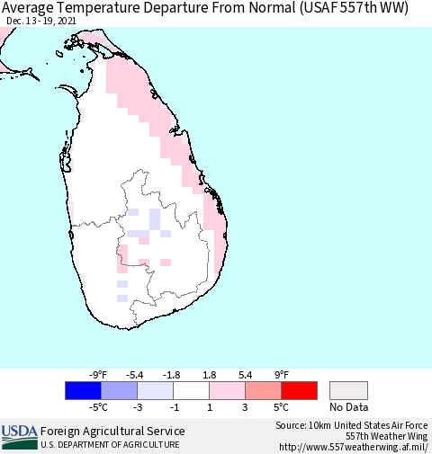 Sri Lanka Average Temperature Departure from Normal (USAF 557th WW) Thematic Map For 12/13/2021 - 12/19/2021