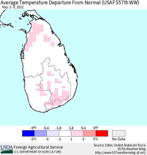 Sri Lanka Average Temperature Departure From Normal (USAF 557th WW) Thematic Map For 5/2/2022 - 5/8/2022