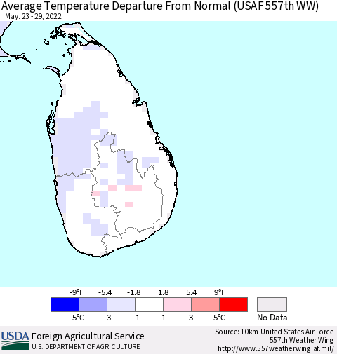 Sri Lanka Average Temperature Departure from Normal (USAF 557th WW) Thematic Map For 5/23/2022 - 5/29/2022