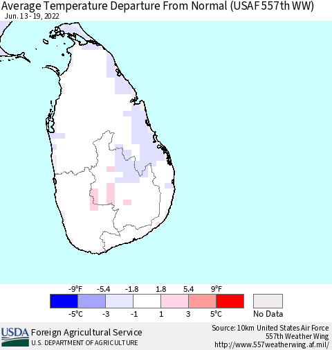 Sri Lanka Average Temperature Departure from Normal (USAF 557th WW) Thematic Map For 6/13/2022 - 6/19/2022