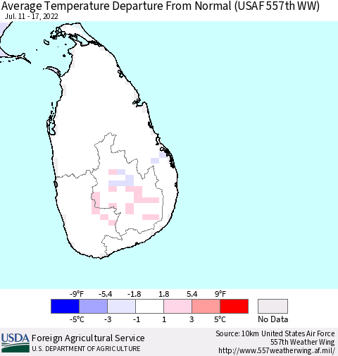 Sri Lanka Average Temperature Departure From Normal (USAF 557th WW) Thematic Map For 7/11/2022 - 7/17/2022
