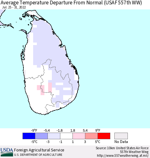 Sri Lanka Average Temperature Departure from Normal (USAF 557th WW) Thematic Map For 7/25/2022 - 7/31/2022