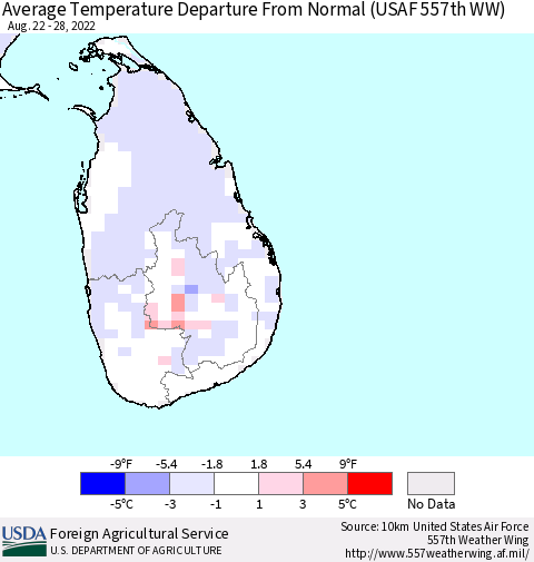 Sri Lanka Average Temperature Departure from Normal (USAF 557th WW) Thematic Map For 8/22/2022 - 8/28/2022