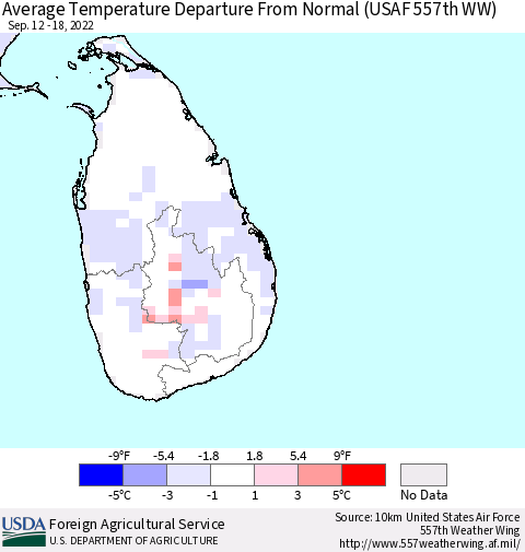 Sri Lanka Average Temperature Departure from Normal (USAF 557th WW) Thematic Map For 9/12/2022 - 9/18/2022