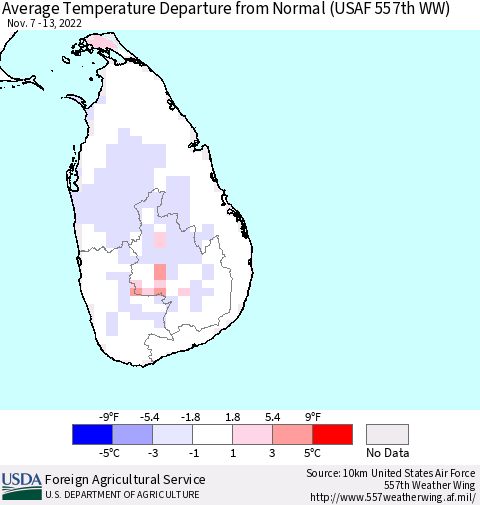 Sri Lanka Average Temperature Departure from Normal (USAF 557th WW) Thematic Map For 11/7/2022 - 11/13/2022