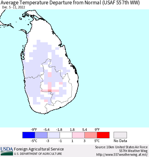 Sri Lanka Average Temperature Departure from Normal (USAF 557th WW) Thematic Map For 12/5/2022 - 12/11/2022