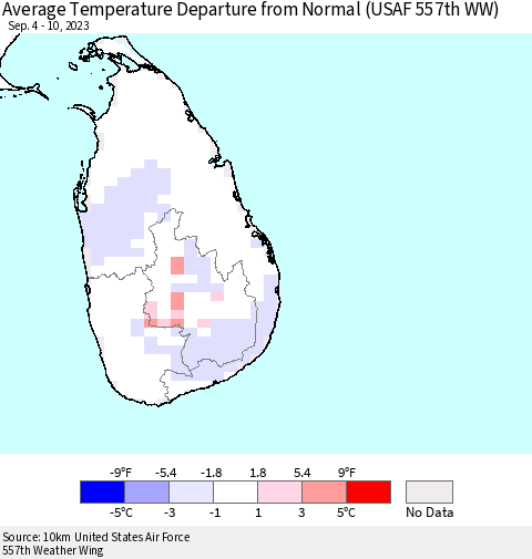 Sri Lanka Average Temperature Departure from Normal (USAF 557th WW) Thematic Map For 9/4/2023 - 9/10/2023
