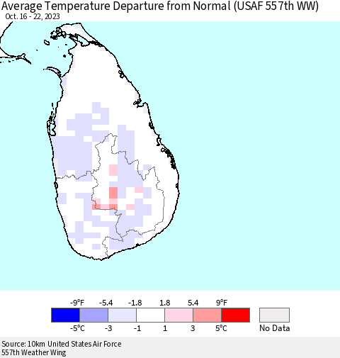 Sri Lanka Average Temperature Departure from Normal (USAF 557th WW) Thematic Map For 10/16/2023 - 10/22/2023
