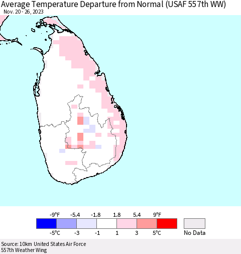 Sri Lanka Average Temperature Departure from Normal (USAF 557th WW) Thematic Map For 11/20/2023 - 11/26/2023