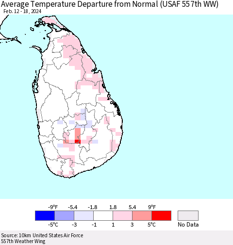 Sri Lanka Average Temperature Departure from Normal (USAF 557th WW) Thematic Map For 2/12/2024 - 2/18/2024
