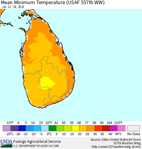 Sri Lanka Mean Minimum Temperature (USAF 557th WW) Thematic Map For 7/12/2021 - 7/18/2021