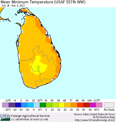 Sri Lanka Mean Minimum Temperature (USAF 557th WW) Thematic Map For 2/28/2022 - 3/6/2022
