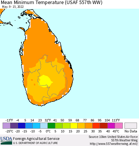 Sri Lanka Minimum Temperature (USAF 557th WW) Thematic Map For 5/9/2022 - 5/15/2022