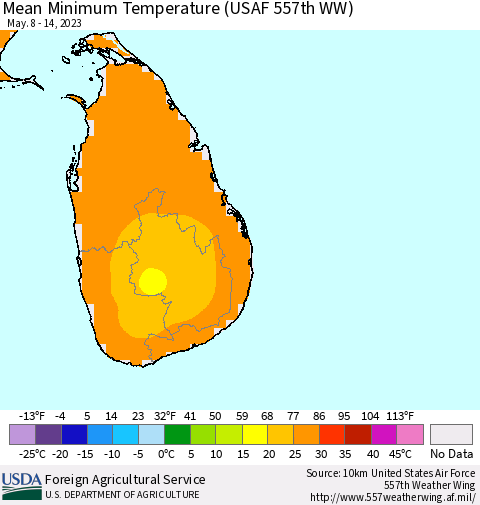 Sri Lanka Mean Minimum Temperature (USAF 557th WW) Thematic Map For 5/8/2023 - 5/14/2023