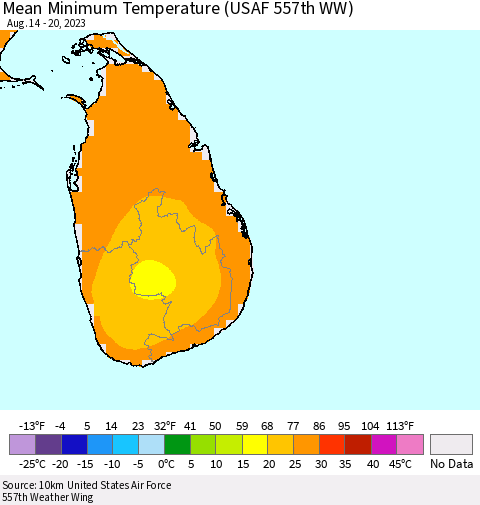 Sri Lanka Mean Minimum Temperature (USAF 557th WW) Thematic Map For 8/14/2023 - 8/20/2023