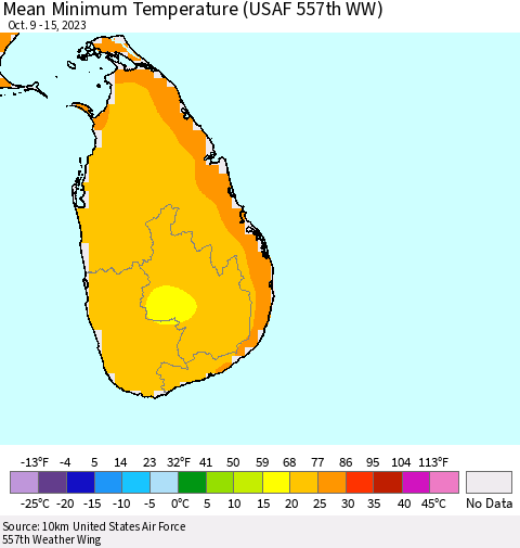 Sri Lanka Mean Minimum Temperature (USAF 557th WW) Thematic Map For 10/9/2023 - 10/15/2023