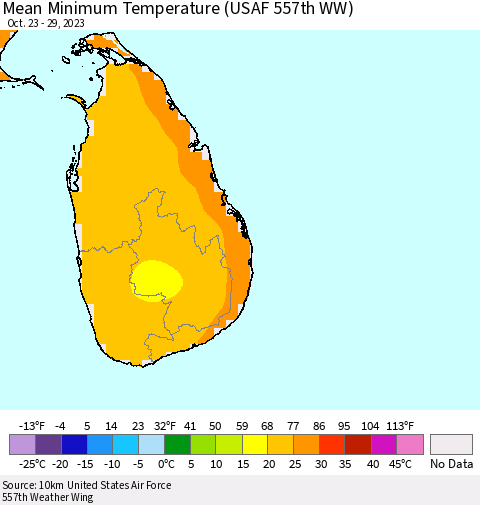 Sri Lanka Mean Minimum Temperature (USAF 557th WW) Thematic Map For 10/23/2023 - 10/29/2023