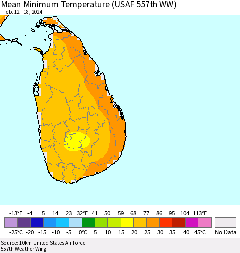 Sri Lanka Mean Minimum Temperature (USAF 557th WW) Thematic Map For 2/12/2024 - 2/18/2024