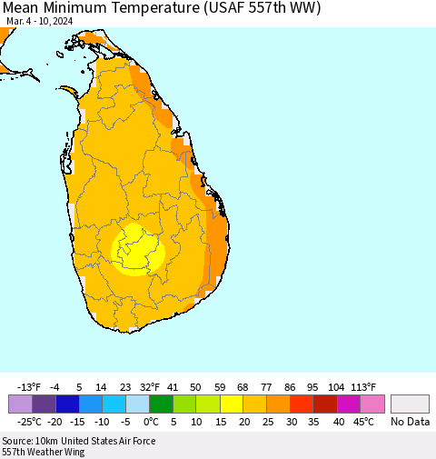 Sri Lanka Mean Minimum Temperature (USAF 557th WW) Thematic Map For 3/4/2024 - 3/10/2024
