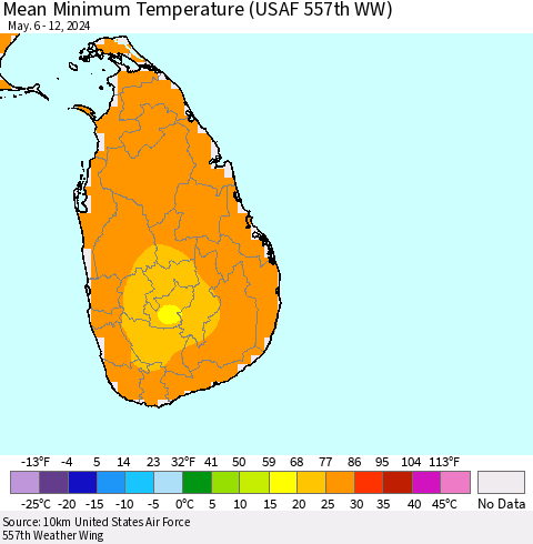 Sri Lanka Mean Minimum Temperature (USAF 557th WW) Thematic Map For 5/6/2024 - 5/12/2024