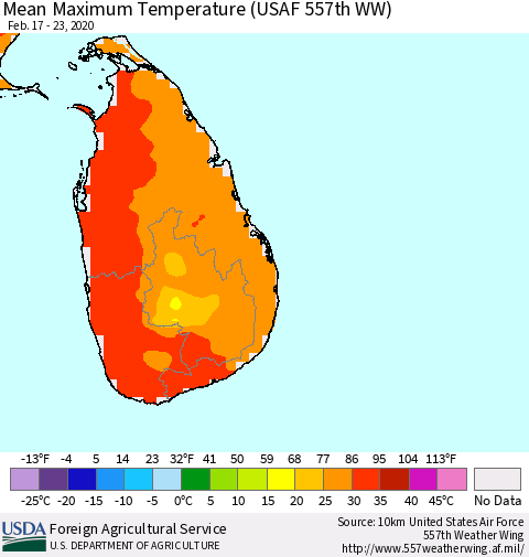 Sri Lanka Maximum Temperature (USAF 557th WW) Thematic Map For 2/17/2020 - 2/23/2020