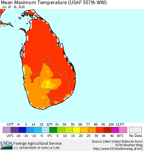 Sri Lanka Maximum Temperature (USAF 557th WW) Thematic Map For 7/20/2020 - 7/26/2020