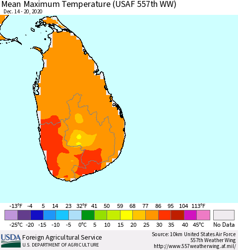 Sri Lanka Maximum Temperature (USAF 557th WW) Thematic Map For 12/14/2020 - 12/20/2020