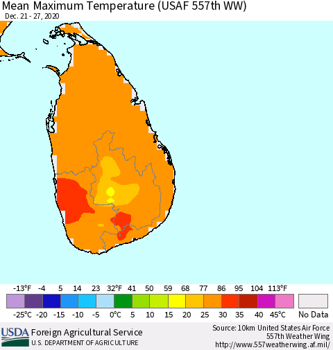 Sri Lanka Maximum Temperature (USAF 557th WW) Thematic Map For 12/21/2020 - 12/27/2020