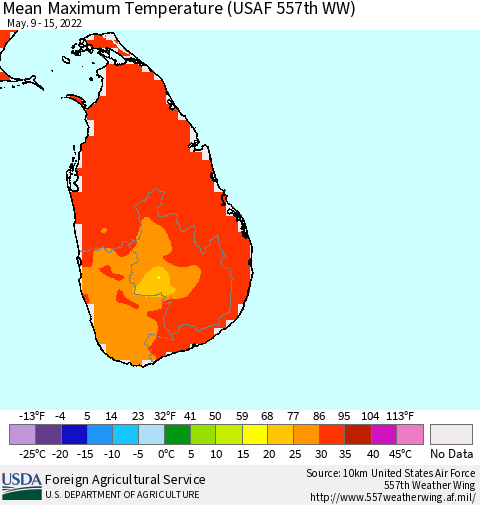 Sri Lanka Mean Maximum Temperature (USAF 557th WW) Thematic Map For 5/9/2022 - 5/15/2022