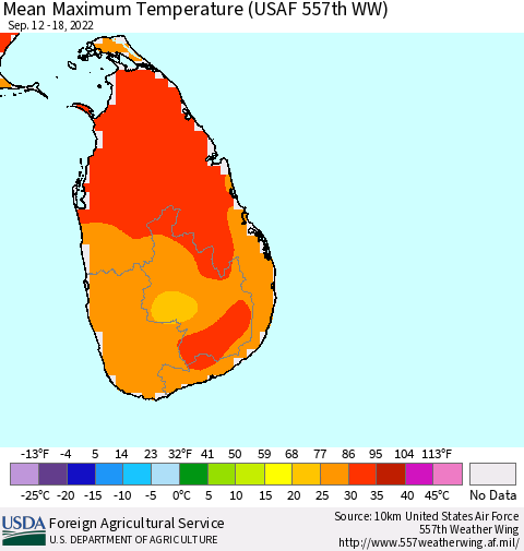 Sri Lanka Mean Maximum Temperature (USAF 557th WW) Thematic Map For 9/12/2022 - 9/18/2022