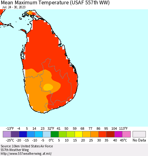 Sri Lanka Mean Maximum Temperature (USAF 557th WW) Thematic Map For 7/24/2023 - 7/30/2023