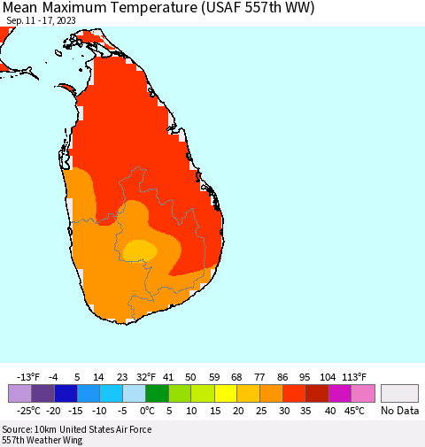 Sri Lanka Mean Maximum Temperature (USAF 557th WW) Thematic Map For 9/11/2023 - 9/17/2023