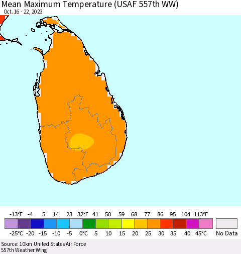 Sri Lanka Mean Maximum Temperature (USAF 557th WW) Thematic Map For 10/16/2023 - 10/22/2023