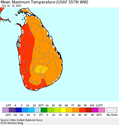 Sri Lanka Mean Maximum Temperature (USAF 557th WW) Thematic Map For 2/19/2024 - 2/25/2024