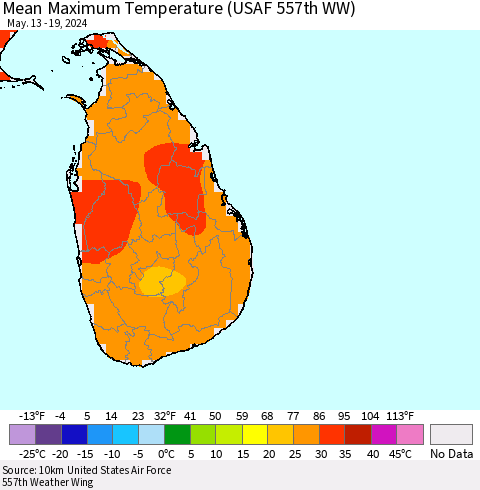 Sri Lanka Mean Maximum Temperature (USAF 557th WW) Thematic Map For 5/13/2024 - 5/19/2024