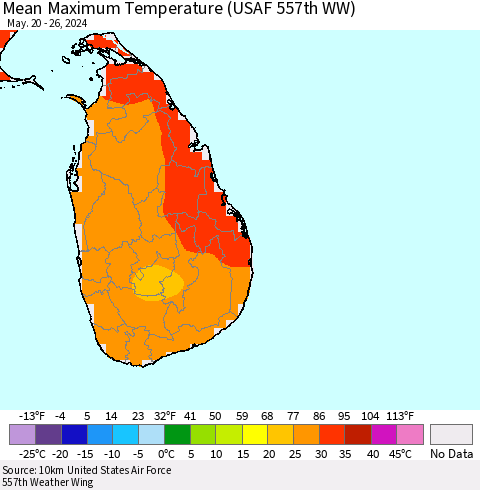 Sri Lanka Mean Maximum Temperature (USAF 557th WW) Thematic Map For 5/20/2024 - 5/26/2024