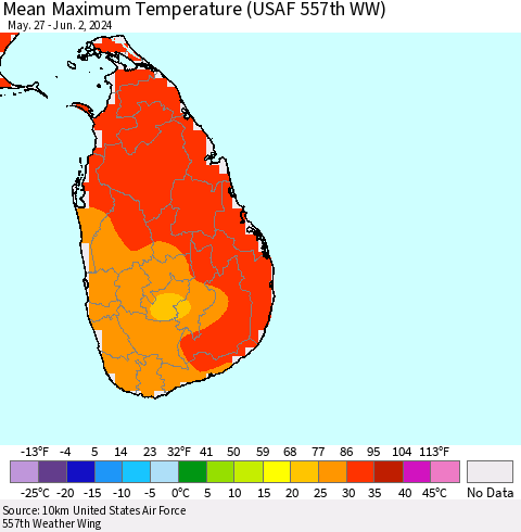 Sri Lanka Mean Maximum Temperature (USAF 557th WW) Thematic Map For 5/27/2024 - 6/2/2024