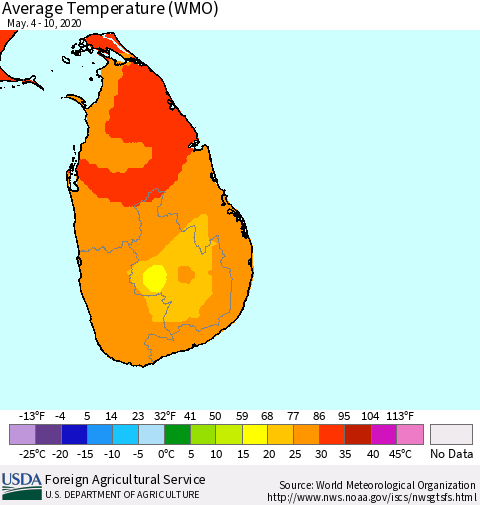 Sri Lanka Average Temperature (WMO) Thematic Map For 5/4/2020 - 5/10/2020