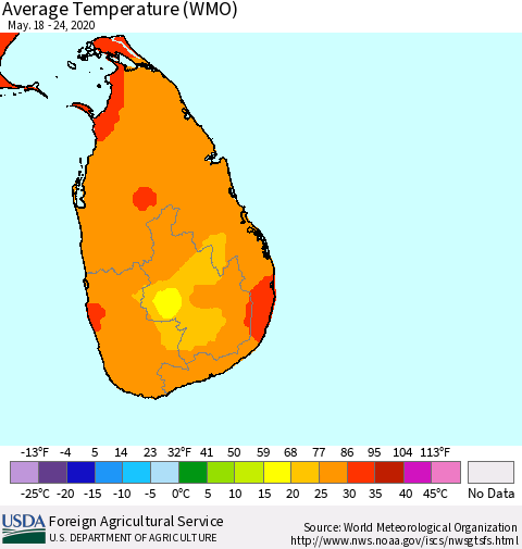 Sri Lanka Average Temperature (WMO) Thematic Map For 5/18/2020 - 5/24/2020