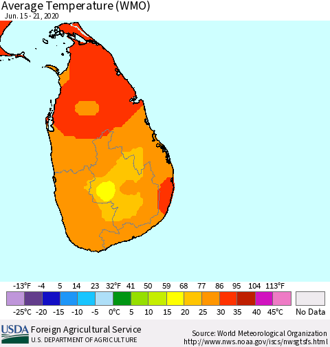 Sri Lanka Average Temperature (WMO) Thematic Map For 6/15/2020 - 6/21/2020
