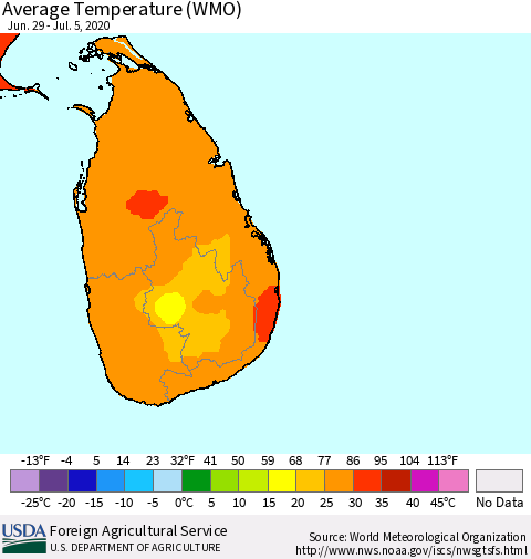 Sri Lanka Average Temperature (WMO) Thematic Map For 6/29/2020 - 7/5/2020