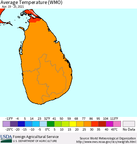 Sri Lanka Average Temperature (WMO) Thematic Map For 4/19/2021 - 4/25/2021