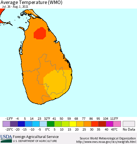 Sri Lanka Average Temperature (WMO) Thematic Map For 7/26/2021 - 8/1/2021