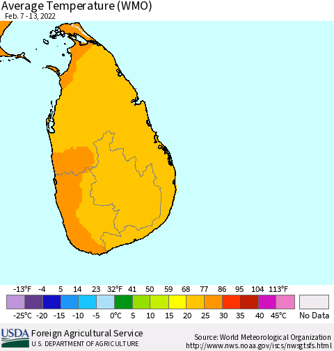 Sri Lanka Average Temperature (WMO) Thematic Map For 2/7/2022 - 2/13/2022