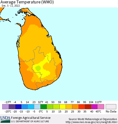 Sri Lanka Average Temperature (WMO) Thematic Map For 12/5/2022 - 12/11/2022