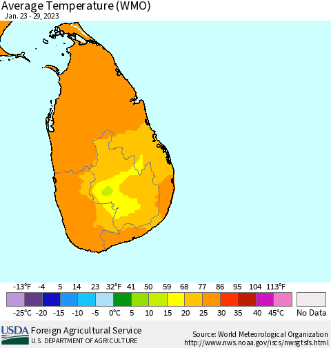 Sri Lanka Average Temperature (WMO) Thematic Map For 1/23/2023 - 1/29/2023