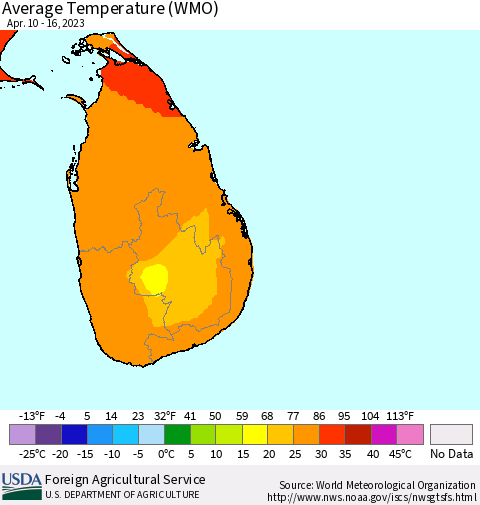 Sri Lanka Average Temperature (WMO) Thematic Map For 4/10/2023 - 4/16/2023